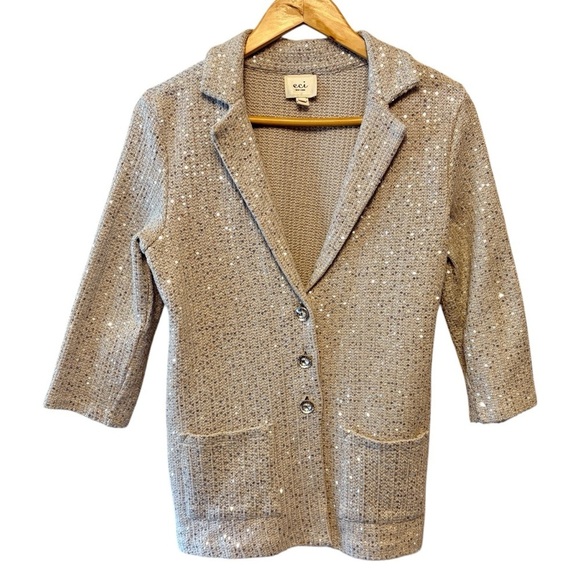 ECI New York Womens Silver Sequin Knit Jacket & Rhinestone Buttons Size Medium - Picture 13 of 13